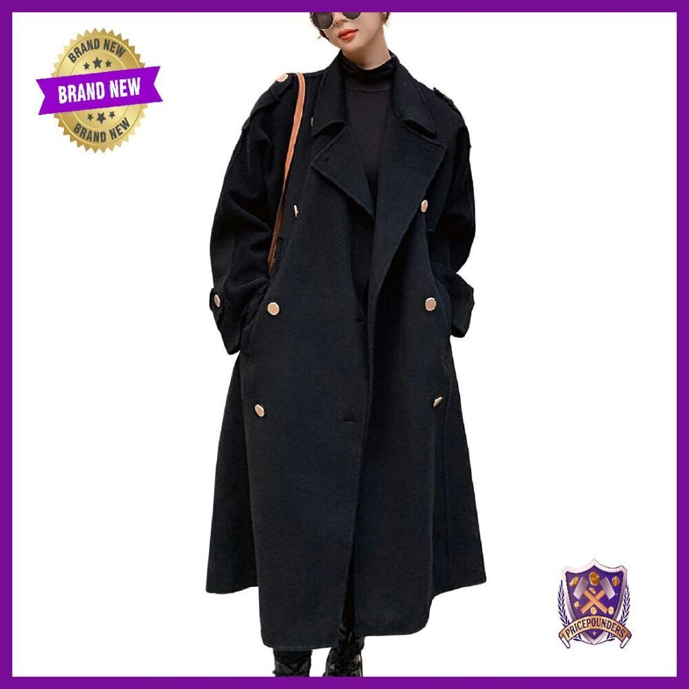 Women's Wool Pea Coat Double Breasted Midi Trench Winter Coat